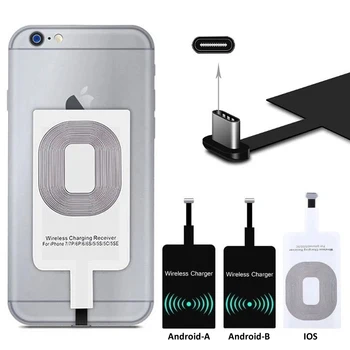מטען אלחוטי מקלט תמיכה מסוג C Micro USB מהיר טעינה אלחוטית מתאם לאייפון 7 6 5 טלפון אנדרואיד מטען אלחוטי - התמונה 1  