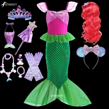 בת הים הקטן אריאל נסיכה, תחפושת ילדים שמלה לנערות Cosplay בתולת הים השמלה 2023 ילדים קרנבל יום ההולדת בגדים - התמונה 1  