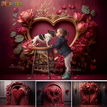 פרח קיר לב יום האהבה רקע צילום סטודיו ילדות המאהב תמונת רקע תפאורה ורד אדום רטרו הדלת אביזר - התמונה 1  