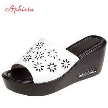 Aphixta פלטפורמת נעלי נשים טריז דגימות דגי פה סנדלי עור טריזי עקבים גבוהים סנדלי הבוהן ציוץ נעל אישה נעליים - התמונה 1  