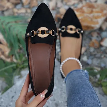אופנה האביב שטוח נעליים 2024 חדש לנשים של מתכת Slip-on מזדמנים נעלי נשים צבע מוצק הצביע נעליים zapatillas mujer - התמונה 1  