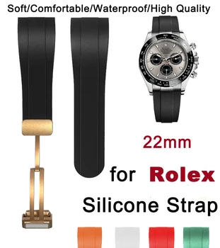 גומי סיליקון על רצועת שעון רולקס שעון 22mm סיליקון רצועה קיפול אבזם להקת שעון החלפת צמיד השעון אביזרים - התמונה 1  