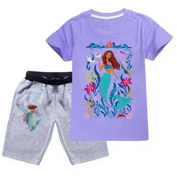 בת הים הקטנה בגדי ילדים, חולצות קבוצות נערות כותנה חולצות מזדמנים קיץ התינוק ספורט Tees מתאים - התמונה 1  
