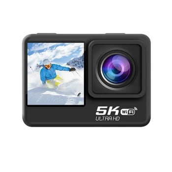 1Set Wifi Anti-Shake 5K פעולה מצלמה מסך כפול 170° נייד מצלמה HD צלילה Anti-Shake Waterproof Mini פעולה מצלמה שחור - התמונה 1  