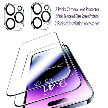 2Packs זכוכית מחוסמת עם עדשת המצלמה מגנים לאייפון 15 Pro מקס 13 12 Mini Pro 11 14 Pro מקס מגיני מסך - התמונה 1  