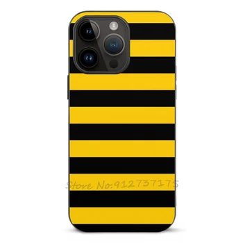 שחור-פסים צהובים הטלפון מקרה עבור Iphone של אפל 14 13 12 11 Pro מיני מקס פלוס Xr 8 7 סיבי העור מקרה דפוס רקע - התמונה 1  