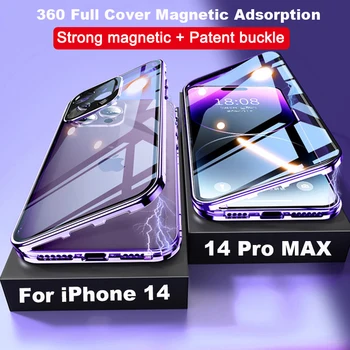 360° מלא מתכת מגנטי ספיחה מקרה עבור iPhone 14 Pro 13 12 11 Pro מקס 12Mini סגסוגת אלומיניום מסגרת דו צדדית כיסוי זכוכית - התמונה 1  