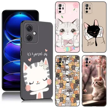חתול חתלתול חמוד קריקטורה טלפון Xiaomi Redmi הערה 7 8 9 10 11 11E 11T 12 Pro 11S 4G 10T 5G 8T 9 10 שחור כיסוי סיליקון - התמונה 1  