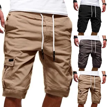 2023 חדש בקיץ מכנסיים קצרים גברים אופנה מקרית מוצק אלסטי המותניים שרוך המכנסיים זכר רב כיסים חופשי ברחוב קצרים. - התמונה 1  