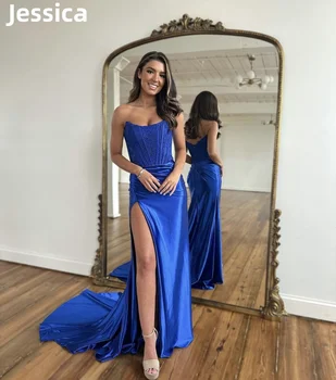 ג 'סיקה כחול מלכותי שמלות לנשף סקסית סטרפלס סאטן רקמה שמלות ערב 2024 Vestidos דה נוצ' ה מסיבת חתונה Dressese - התמונה 1  