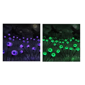 קישוטי ליל כל הקדושים חיצונית עין אורות, 4Pcs 8Leds שמש מסלול אורות מתנדנד על ידי רוח בגינה בחצר עמיד סגול - התמונה 1  