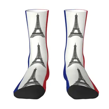 מצחיק Mens דגל צרפת גרביים השמלה יוניסקס חם Breathbale הדפסת 3D הצרפתי La Tour Eiffel הצוות גרביים - התמונה 1  