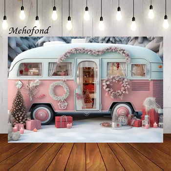 Mehofond צילום רקע חורף חג המולד רכב שלג יער מתנת חג המולד עץ הילדים משפחתית עיצוב תמונת רקע סטודיו - התמונה 1  