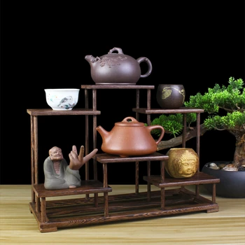 עץ מלא קומקום לעמוד ערכת תה תה לעמוד תצוגת עמוד בסיס כוס תה דוכן תצוגה, מדפים לאחסון ארגונית השולחן ארגונית - התמונה 1  