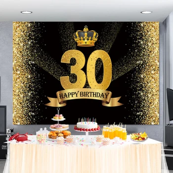 כתר זהב שמח 30 מסיבת יום הולדת באנר נצנצים זהב מנוקדת תמונת רקע צילום רקע לצילום סטודיו - התמונה 1  