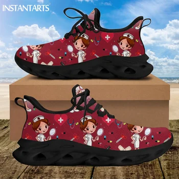 INSTANTARTS אופנה מצוירת אחות בנות דפוס נשים נעלי ספורט סרוגים לנשימה פלטפורמה להב נעלי ריצת Zapatillas - התמונה 1  