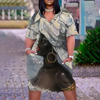 2024 3D חדש מזדמן נשים שמלה יפה ילדה אפריקאית V-צוואר שמלה Oversize של נשים שמלה בוהמית של נשים חולצה - התמונה 1  