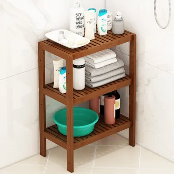 מודרני מינימליסטי חדר אמבטיה מדפים האסלה מהרצפה עד התקרה, כיור מדף במבוק מוצרי טיפוח לשימוש ביתי מתקני אחסון - התמונה 1  