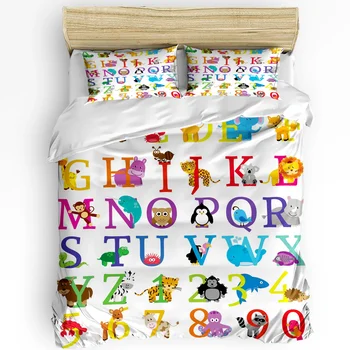 חיות חמוד קריקטורה האלפבית 3pcs סט מצעים עבור חדר השינה מיטה זוגית הטקסטיל לבית השמיכה לכסות את השמיכה לכסות על הכרית - התמונה 1  