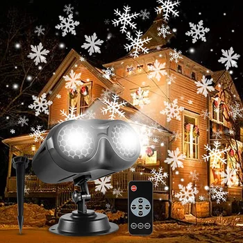 שדרוג 2 ב 1 חג המולד פתית שלג מקרן אור IP65 עמיד למים LED שלג הזרקורים סיבוב LED שלג הקרנה המנורה - התמונה 1  