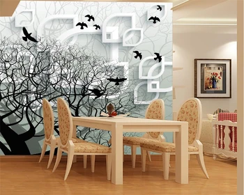 beibehang קישוט הבית 3d טפט תלת מימדי 3D מופשט וודס ציפורים עפות טלוויזיה ספה רקע ציורי קיר טפט - התמונה 1  