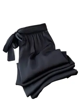 2023 חדש אלסטי המותניים מכנסיים נשים לאביב קיץ סאטן רך, חלק מכנסיים גאות ישר מכנסיים רטרו מזדמנים מכנסיים מ-7XL - התמונה 1  