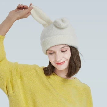 אופנה סתיו חורף אוזן ארנב כובע קטיפה כובע רך חם עבה אגן כובע הגנה דלי כובעים אוזני הארנב כובע למבוגרים - התמונה 1  