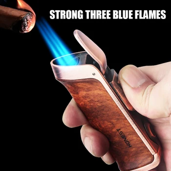 כנה יוקרה משולש כחול להבה סיגר רטרו גז בוטאן מתכת עם מצית סיגר קאטר - התמונה 1  