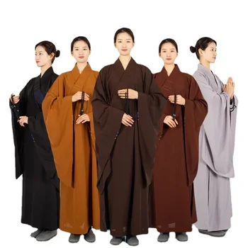 סינית מסורתית חלוק של פשתן נזירים השמלה הארוכה על בודהיזם Haiqing מבוגרים מדיטציה בגדים נזיר בודהיסטי בגדים - התמונה 1  