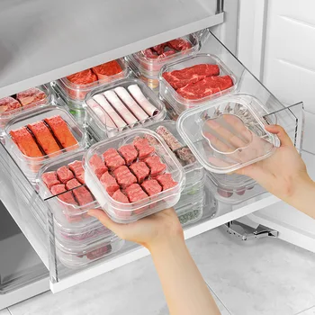 מקרר תיבת אחסון המקרר ארגונית בשר, פירות, ירקות, מזון המכיל אטום טריים בקופסה עם מכסה אביזרים למטבח - התמונה 1  