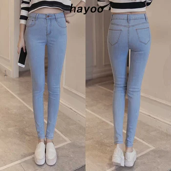 נשים למתוח את הג ' ינס החדש הסתיו והחורף כל-התאמה הדוקה עיפרון מכנסיים גבוהה המותניים למתוח קצוץ גודל גדול מכנסיים בשביל ילדה - התמונה 1  