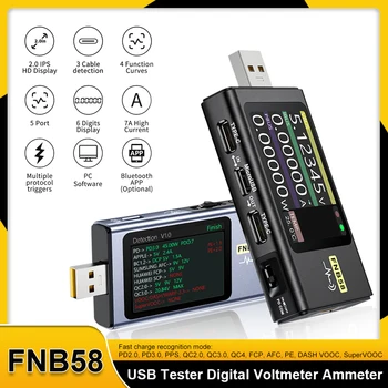 FNB58 ההדק מודד מד הזרם הנוכחי, מודד USB הבוחן USB Type C טעינה מהירה פרוטוקול קיבולת כלי הבדיקה - התמונה 1  