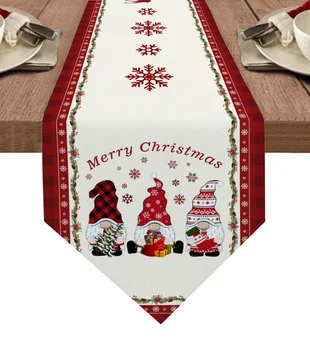 פתיתי שלג חג המולד Gnome פתיתי שלג חג המולד תפאורה הביתה שולחן רץ חתונה קישוט מפת שולחן מטבח שולחן רצים - התמונה 1  