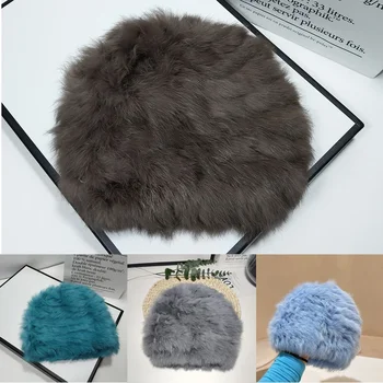 2023 חמה למכירה נשים רוסיות סרוג רך אמיתי ארנב פרווה המחבל כובעי חורף חם באיכות גבוהה ורך ארנב בכובע פרווה לגברת. - התמונה 1  