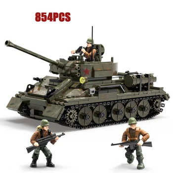 מלחמת העולם המועצות T-34/85 טנק בינוני צבאי לבנות מודל מגה בלוק WW2 צבא Acation דמויות לבנים להרכיב צעצוע מתנה - התמונה 1  