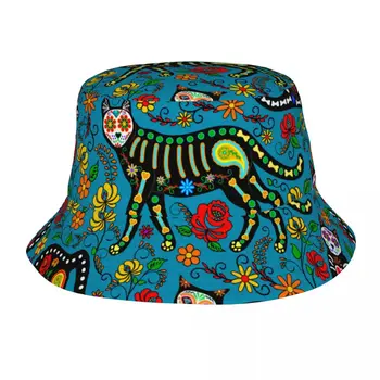 דייג כובע יוניסקס בוב כובע Calavera גולגולת סוכר חתולים יום המתים היפ הופ Gorros פנמה Windproof חיצונית דלי הכובע - התמונה 1  
