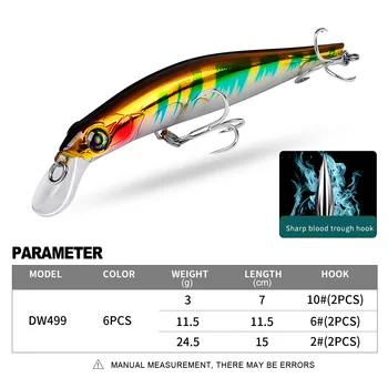 PROBEROS 1pcs פיתוי דיג 3g-11.5 g-24.5 גרם קשה מלאכותי מינו מפתה 6 צבע פיתיון דמוי דג דיג פיתיונות טרבל הוק dw499 - התמונה 1  