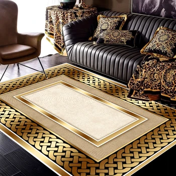 סגנון אירופאי השטיח בסלון יוקרה זהב שחור קישוט חדר השינה השטיח גיאומטריות פאטן טרקלין הספה בצד החלקה מחצלת - התמונה 1  