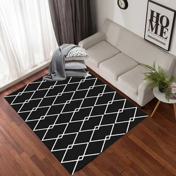 מנהג אירופאי מודרני שטיחים גיאומטריים פשוטים בבית שטיחים בסלון ללמוד הספה לחדר השינה, שטיח הרצפה ליד המיטה נגד החלקה לשטיח. - התמונה 1  