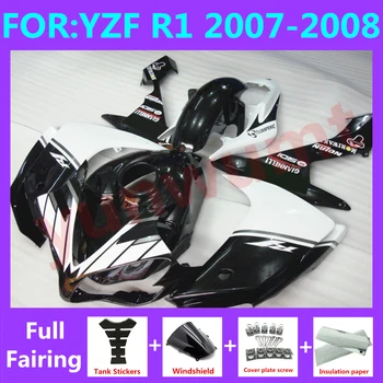 חדש ABS אופנוע תבנית הזרקה מלאה Fairing קיט מתאים YZF R1 2007 2008 YFZ-R1 07 08 כושר Fairings ערכות להגדיר שחור לבן - התמונה 1  