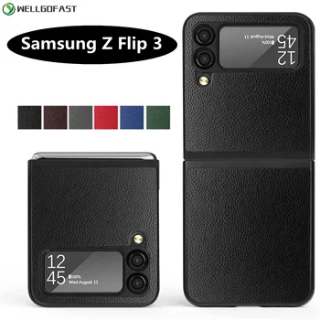 יוקרה ליצ ' י עור הטלפון Case for Samsung Galaxy Z Flip 3 5G כיסוי עבור Z קיפול 3 דק במיוחד Shockproof עסקים Funda Z Flip 3 - התמונה 1  