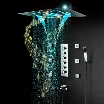 מוסתר מקלחת להגדיר כמות המשקעים Thermostatic שסתום פליז מערבל מקלחת לחץ גבוה ראשי מקלחת מוזיקה חכם האור בשירותים - התמונה 1  