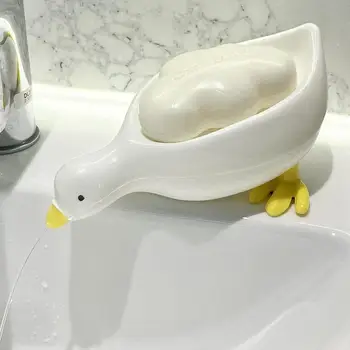 מקלחת סבון כלים קיר רכוב הכיור בחדר האמבטיה עצמית ניקוז לבן ברווז סבון מחזיק תיק מטבח, שירותים אחסון אביזרים - התמונה 1  