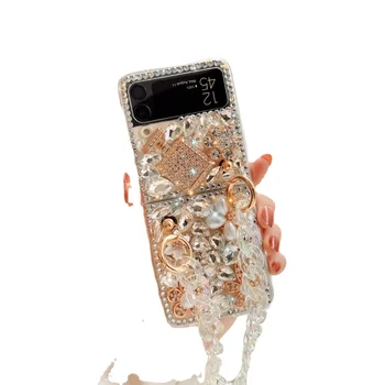 יוקרה, אופנה צמיד שרשראות יהלומים מלאכותיים מקרה טלפון קאפה עבור Samsung Galaxy Z Flip 3 יהלומים Z Flip 4 Flip1 2 תכשיטים כיסוי - התמונה 1  