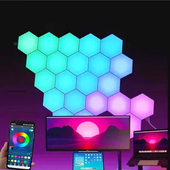 RGBIC Bluetooth LED משושה אור פנימי אור הקיר אפליקציה של שלט רחוק, תאורה משחק מחשב בחדר השינה ליד המיטה קישוט - התמונה 1  