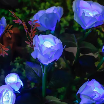 צבעוני 3 ראשי פרחים LED סולארית סימולציה רוז אורות עמיד למים חיצוני גן מנורות דשא קישוט בית 039 - התמונה 1  