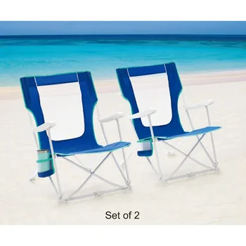 2-Pack קיפול קשה הזרוע תיק החוף כיסא לשאת את התיק, כחול ריהוט גן כיסא מתקפל מתקפל  - התמונה 1  