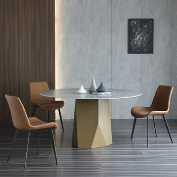 בסגנון איטלקי עגול שולחן אוכל מודרני מינימליסטי ברונזה סביב שולחן האוכל עם הפטיפון - התמונה 1  