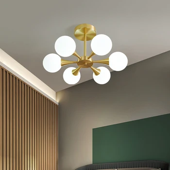 LED מודרנית נברשת עבור מטבח חדר שינה חדר האוכל הנורדי נחושת זכוכית הכדור התקרה תליון מנורה תלויה תאורה בבית - התמונה 1  