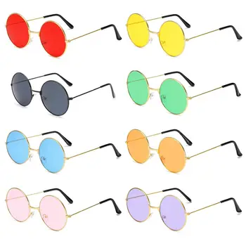 אופנה וינטג ' סיבוב משקפי שמש נשים UV400 משקפי שמש צבעוניות עגולות-מסגרת משקפיים זכר נקבה מתכת במראה Oculos דה סול - התמונה 1  